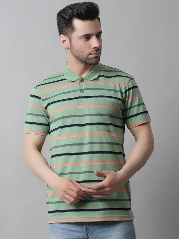 Men_Striped_Polo_Neck_Cotton_Green_T-Shirt_With_Pocket