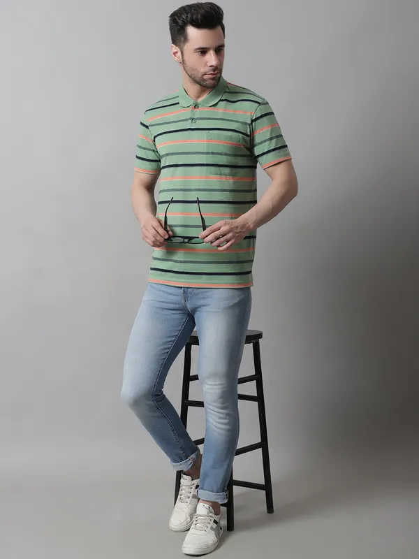 Men_Striped_Polo_Neck_Cotton_Green_T-Shirt_With_Pocket