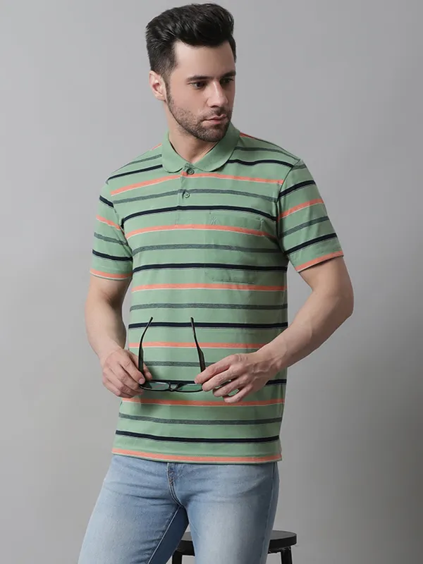 Men_Striped_Polo_Neck_Cotton_Green_T-Shirt_With_Pocket