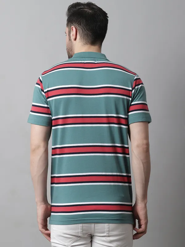 Men_Striped_Polo_Neck_Cotton_Blend_Green_T-Shirt_With_Pocket