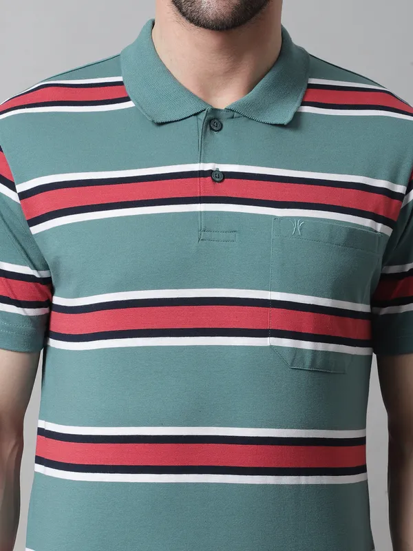 Men_Striped_Polo_Neck_Cotton_Blend_Green_T-Shirt_With_Pocket