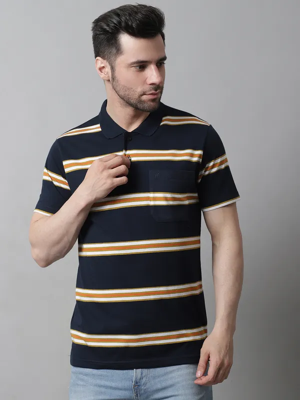 Men_Striped_Polo_Neck_Cotton_Blend_Navy_T-Shirt_With_Pocket