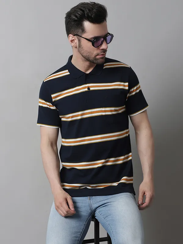 Men_Striped_Polo_Neck_Cotton_Blend_Navy_T-Shirt_With_Pocket