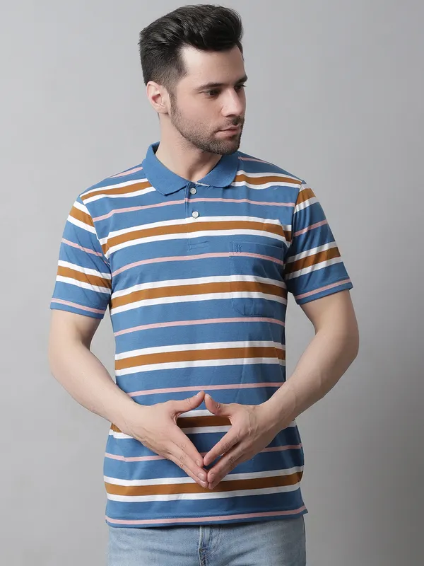 Men_Striped_Polo_Neck_Cotton_Blend_Light_Blue_T-Shirt_With_Pocket