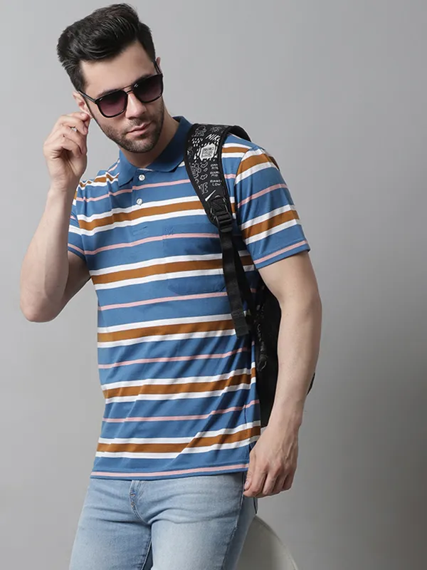 Men_Striped_Polo_Neck_Cotton_Blend_Light_Blue_T-Shirt_With_Pocket