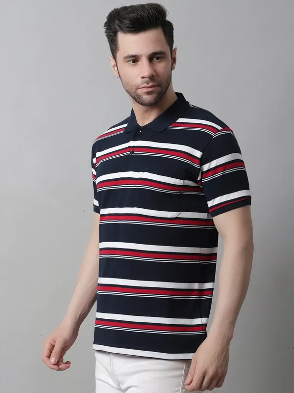 Men_Striped_Polo_Neck_Navy_T-Shirt_With_Pocket