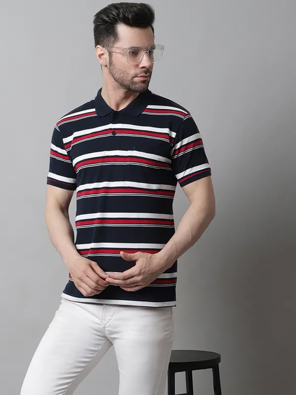 Men_Striped_Polo_Neck_Navy_T-Shirt_With_Pocket