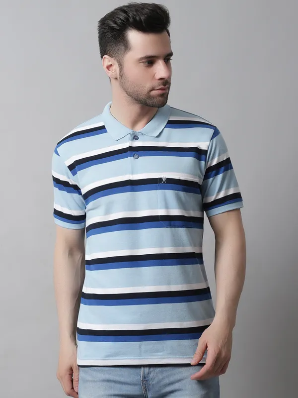 Men_Striped_Polo_Neck_Cotton_Blend_Blue_T-Shirt_With_Pocket