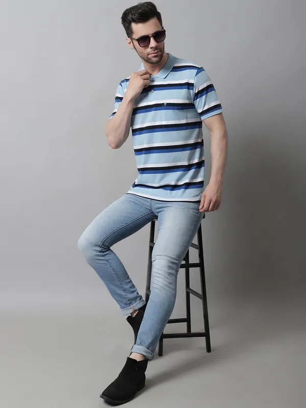Men_Striped_Polo_Neck_Cotton_Blend_Blue_T-Shirt_With_Pocket