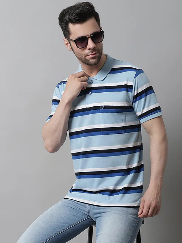 Men_Striped_Polo_Neck_Cotton_Blend_Blue_T-Shirt_With_Pocket