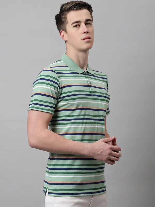 Men_Striped_Polo_Neck_Cotton_Green_T-Shirt_With_Pocket