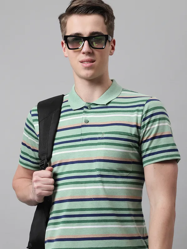 Men_Striped_Polo_Neck_Cotton_Green_T-Shirt_With_Pocket