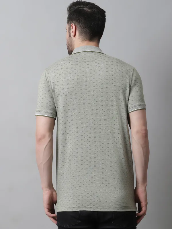 Men_Self_Design_Polo_Neck_Olive_T-Shirt_With_Pocket