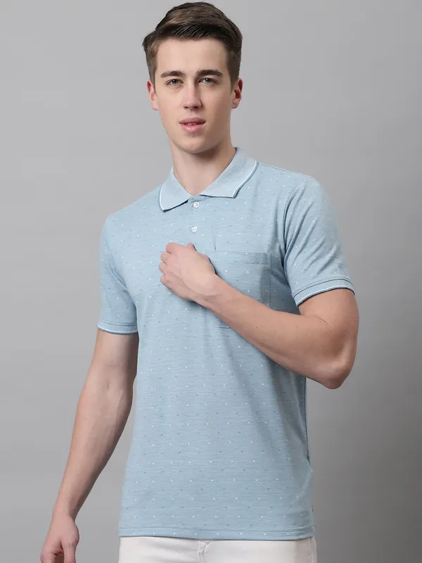 Men_Self_Design_Polo_Neck_Teal_T-Shirt_With_Pocket