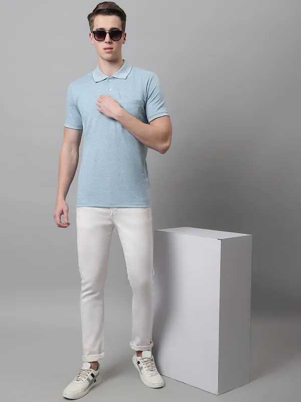 Men_Self_Design_Polo_Neck_Teal_T-Shirt_With_Pocket