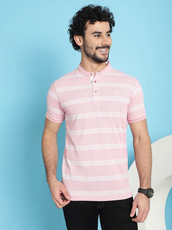 Venitian_Men_Henley_Neck_Striped_Cotton_Pink_T-Shirt