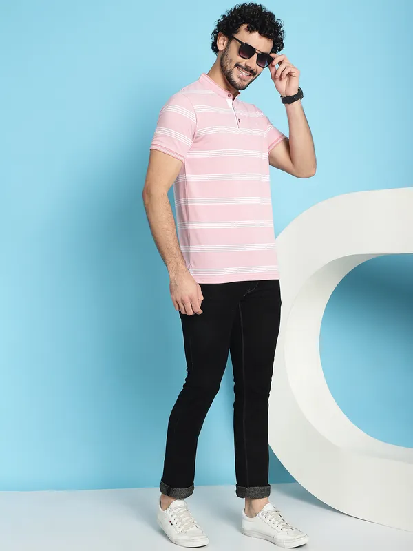 Venitian_Men_Henley_Neck_Striped_Cotton_Pink_T-Shirt