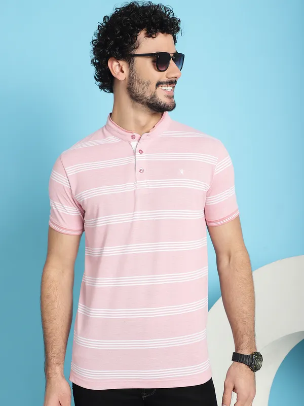 Venitian_Men_Henley_Neck_Striped_Cotton_Pink_T-Shirt