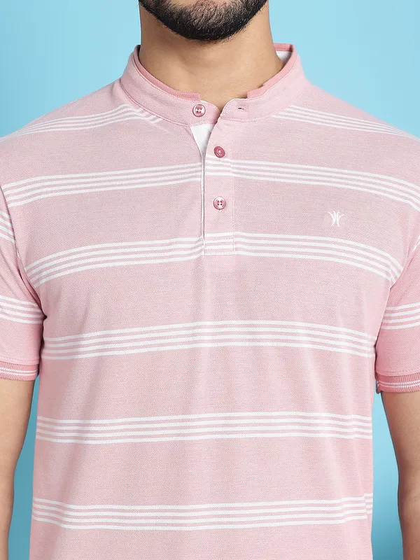 Venitian_Men_Henley_Neck_Striped_Cotton_Pink_T-Shirt