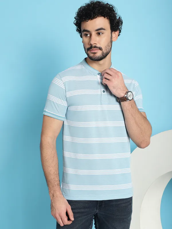 Venitian_Men_Henley_Neck_Striped_Cotton_Blue_T-Shirt
