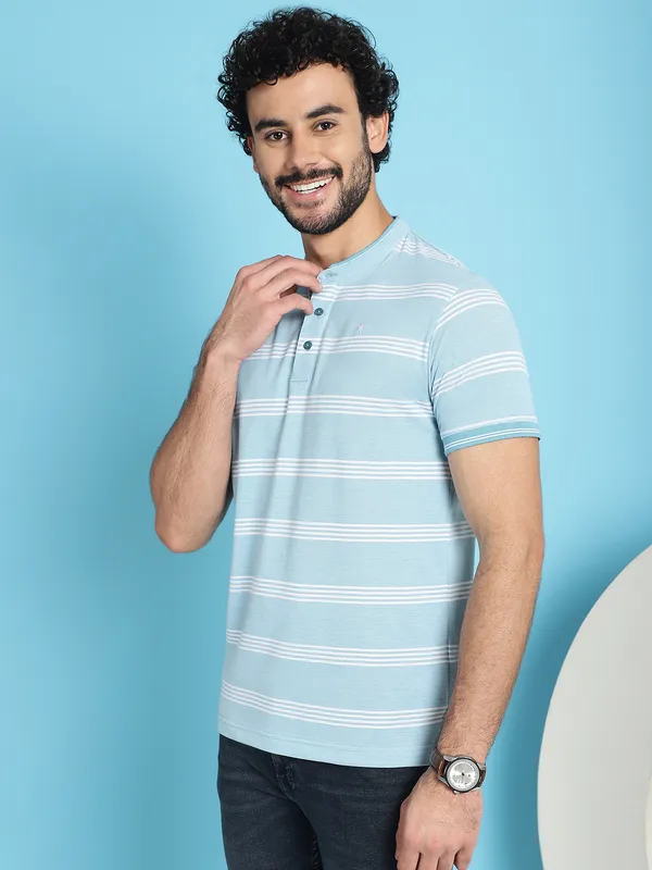 Venitian_Men_Henley_Neck_Striped_Cotton_Blue_T-Shirt