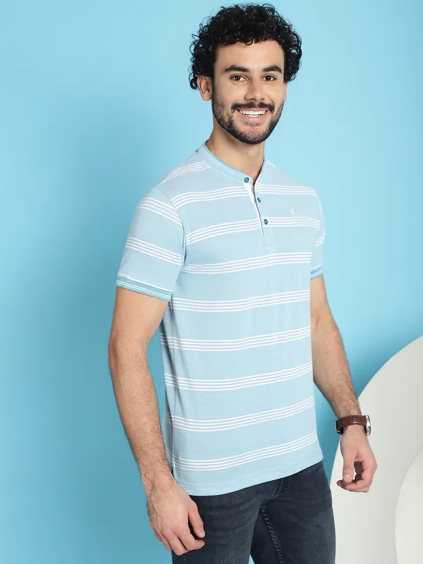 Venitian_Men_Henley_Neck_Striped_Cotton_Blue_T-Shirt