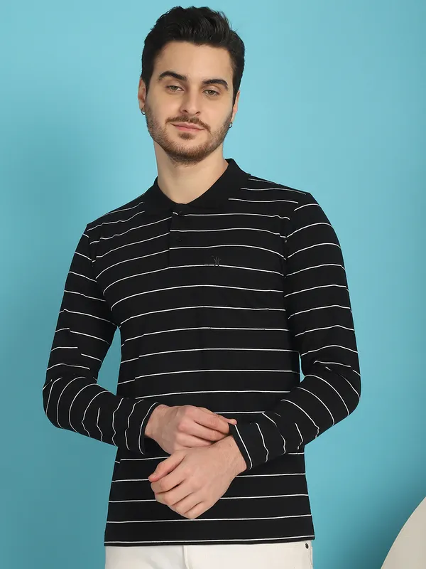 Venitian_Men_Striped_Polo_Neck_Full_Sleeves_Black_T-Shirt_Wih_Pocket