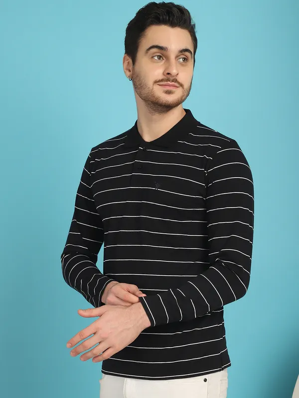 Venitian_Men_Striped_Polo_Neck_Full_Sleeves_Black_T-Shirt_Wih_Pocket
