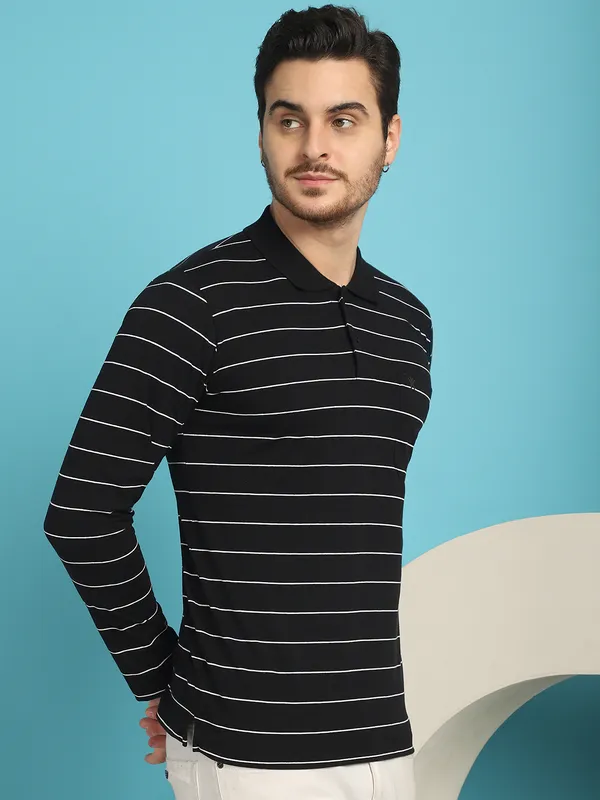 Venitian_Men_Striped_Polo_Neck_Full_Sleeves_Black_T-Shirt_Wih_Pocket