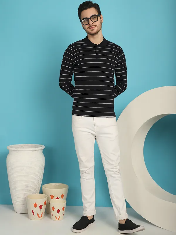 Venitian_Men_Striped_Polo_Neck_Full_Sleeves_Black_T-Shirt_Wih_Pocket