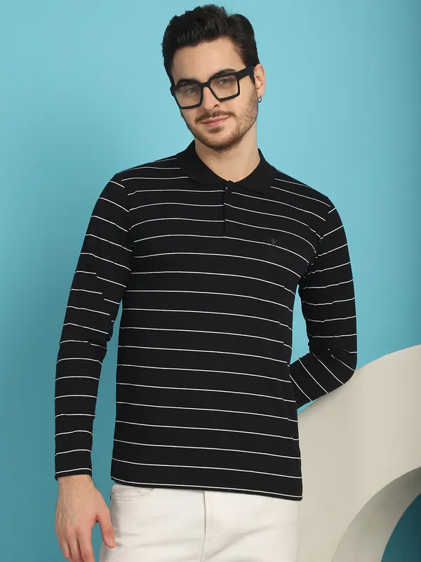 Venitian_Men_Striped_Polo_Neck_Full_Sleeves_Black_T-Shirt_Wih_Pocket