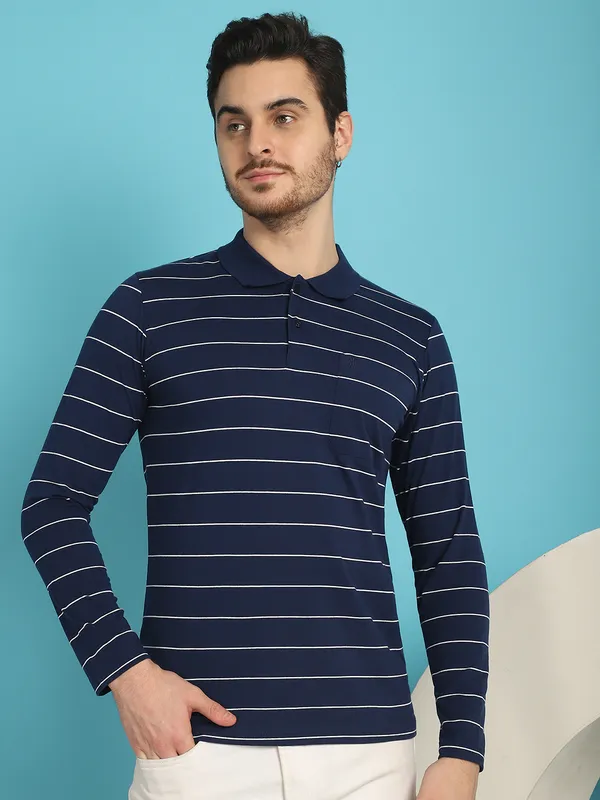 Venitian_Men_Striped_Polo_Neck_Full_Sleeves_Blue_T-Shirt_Wih_Pocket