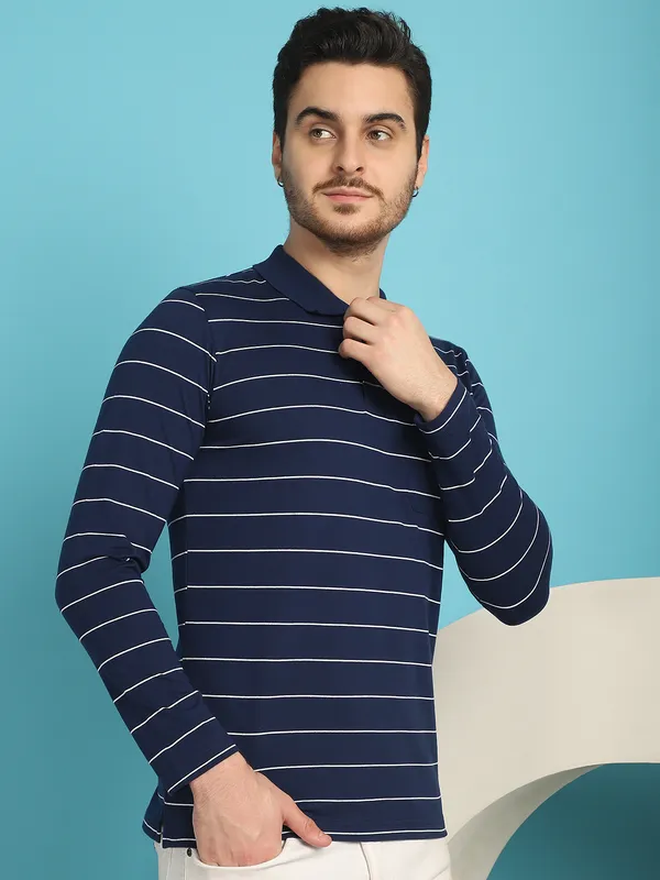 Venitian_Men_Striped_Polo_Neck_Full_Sleeves_Blue_T-Shirt_Wih_Pocket