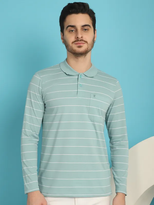 Venitian_Men_Striped_Polo_Neck_Full_Sleeves_Sea_Green_T-Shirt_Wih_Pocket
