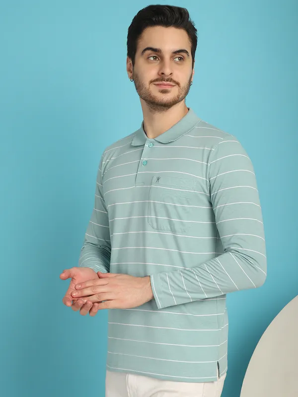 Venitian_Men_Striped_Polo_Neck_Full_Sleeves_Sea_Green_T-Shirt_Wih_Pocket