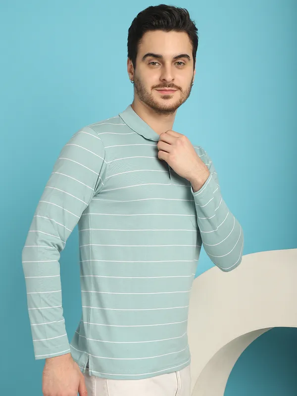 Venitian_Men_Striped_Polo_Neck_Full_Sleeves_Sea_Green_T-Shirt_Wih_Pocket