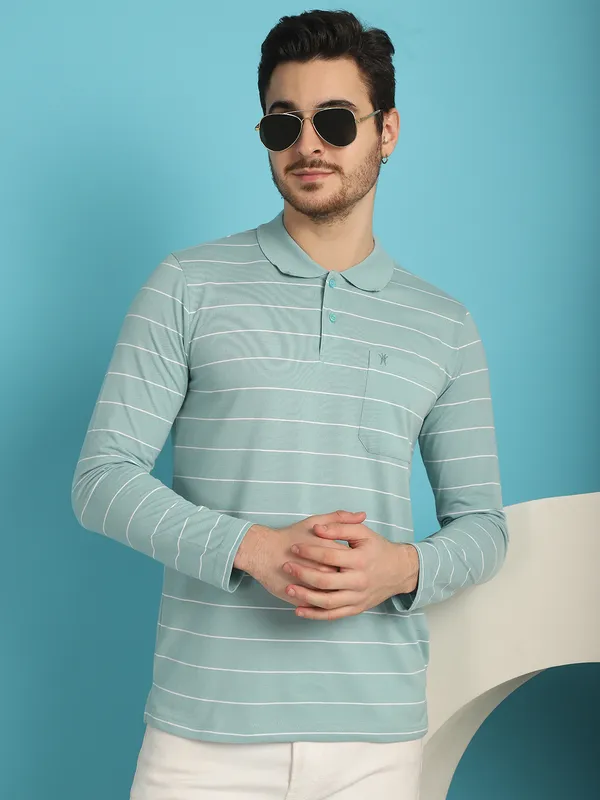 Venitian_Men_Striped_Polo_Neck_Full_Sleeves_Sea_Green_T-Shirt_Wih_Pocket