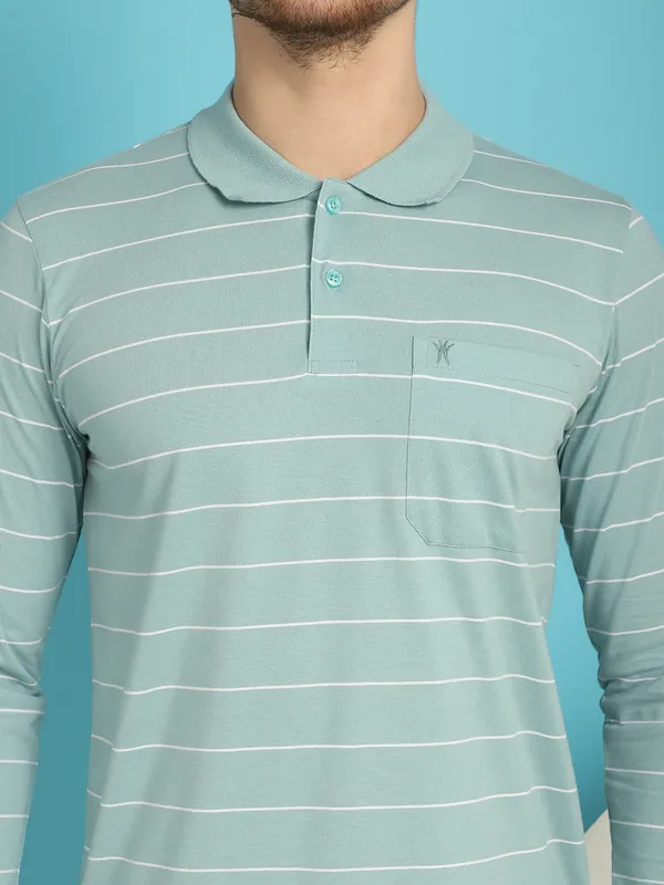 Venitian_Men_Striped_Polo_Neck_Full_Sleeves_Sea_Green_T-Shirt_Wih_Pocket
