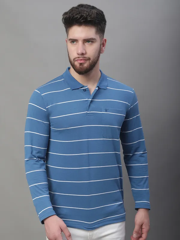 Men_Striped_Polo_Neck_Full_Sleeves_Blue_T-Shirt_With_Pocket