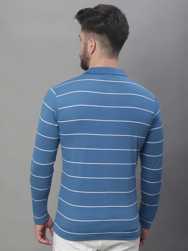 Men_Striped_Polo_Neck_Full_Sleeves_Blue_T-Shirt_With_Pocket