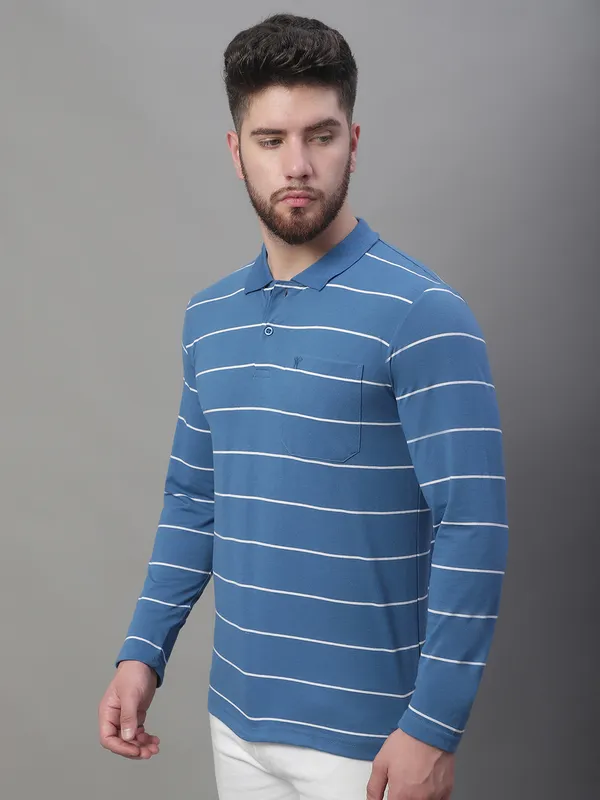 Men_Striped_Polo_Neck_Full_Sleeves_Blue_T-Shirt_With_Pocket