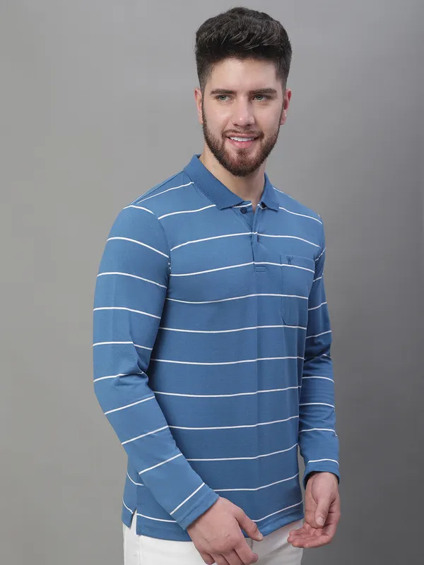 Men_Striped_Polo_Neck_Full_Sleeves_Blue_T-Shirt_With_Pocket