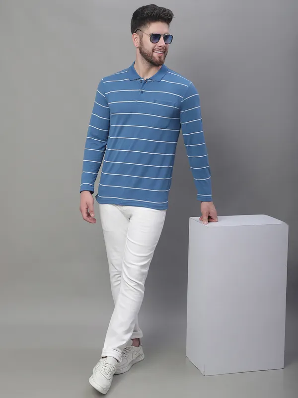 Men_Striped_Polo_Neck_Full_Sleeves_Blue_T-Shirt_With_Pocket