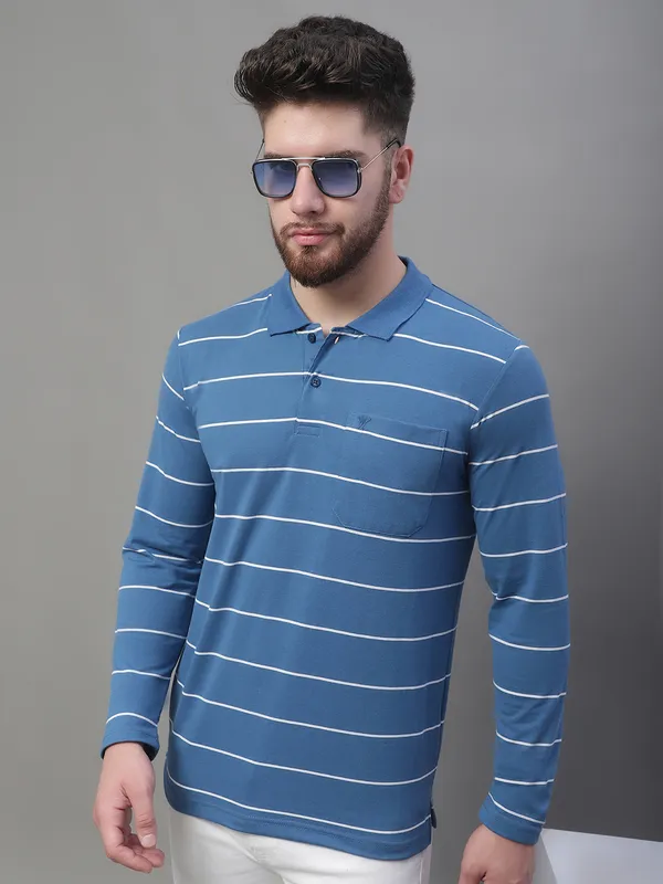 Men_Striped_Polo_Neck_Full_Sleeves_Blue_T-Shirt_With_Pocket