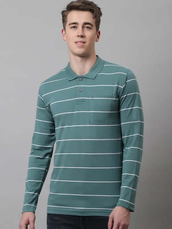 Men_Striped_Polo_Neck_Full_Sleeves_Green_T-Shirt_With_Pocket