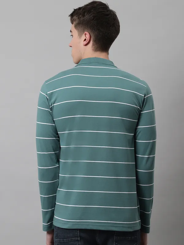 Men_Striped_Polo_Neck_Full_Sleeves_Green_T-Shirt_With_Pocket