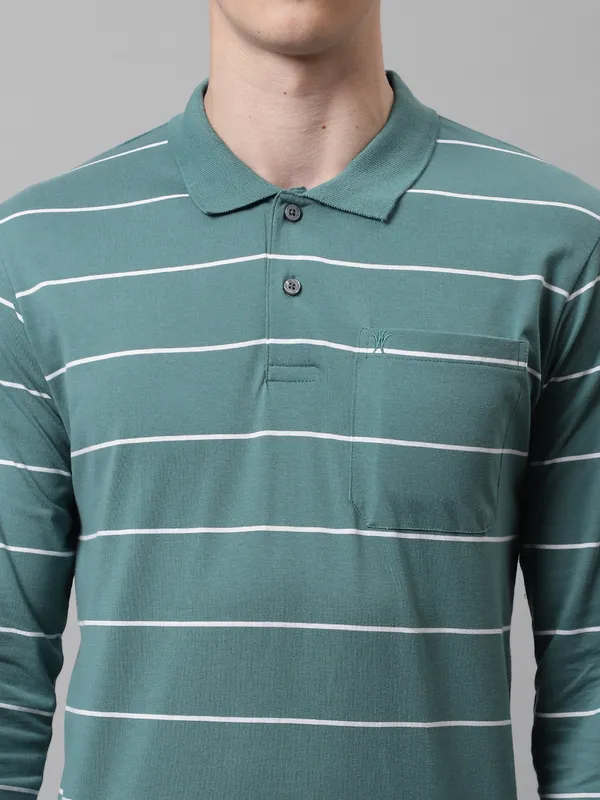 Men_Striped_Polo_Neck_Full_Sleeves_Green_T-Shirt_With_Pocket