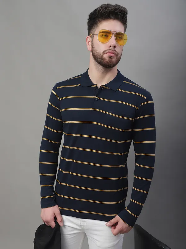Men_Striped_Polo_Neck_Full_Sleeves_Navy_Shirt_With_Pocket