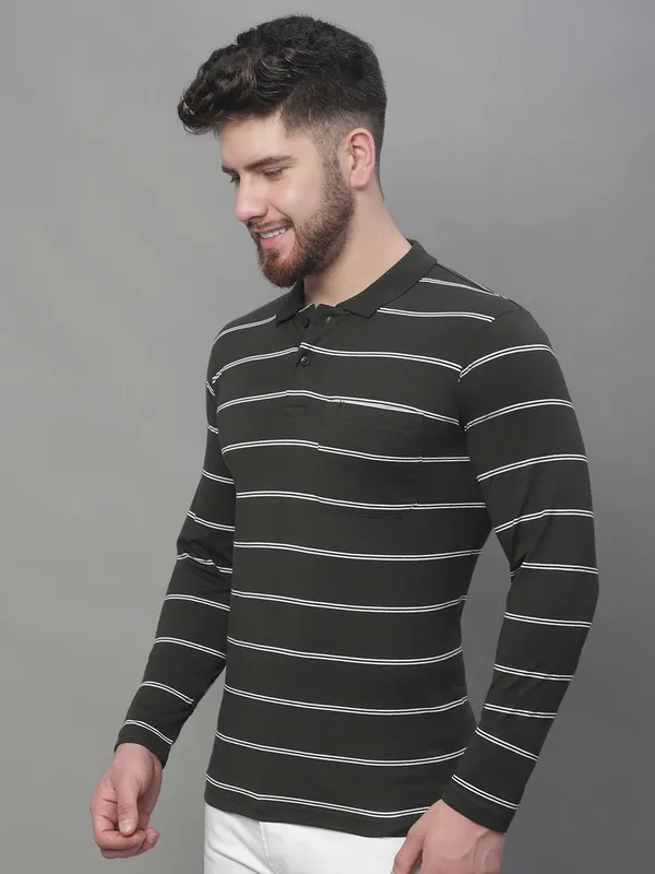 Men_Striped_Polo_Neck_Full_Sleeves_Olive_Shirt_With_Pocket