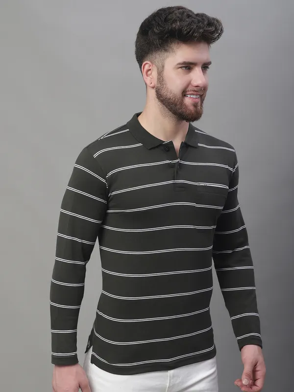 Men_Striped_Polo_Neck_Full_Sleeves_Olive_Shirt_With_Pocket